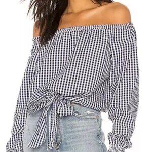 Sanctuary Off The Shoulder Plaid Gingham Blouse Long Sleeves Size Small